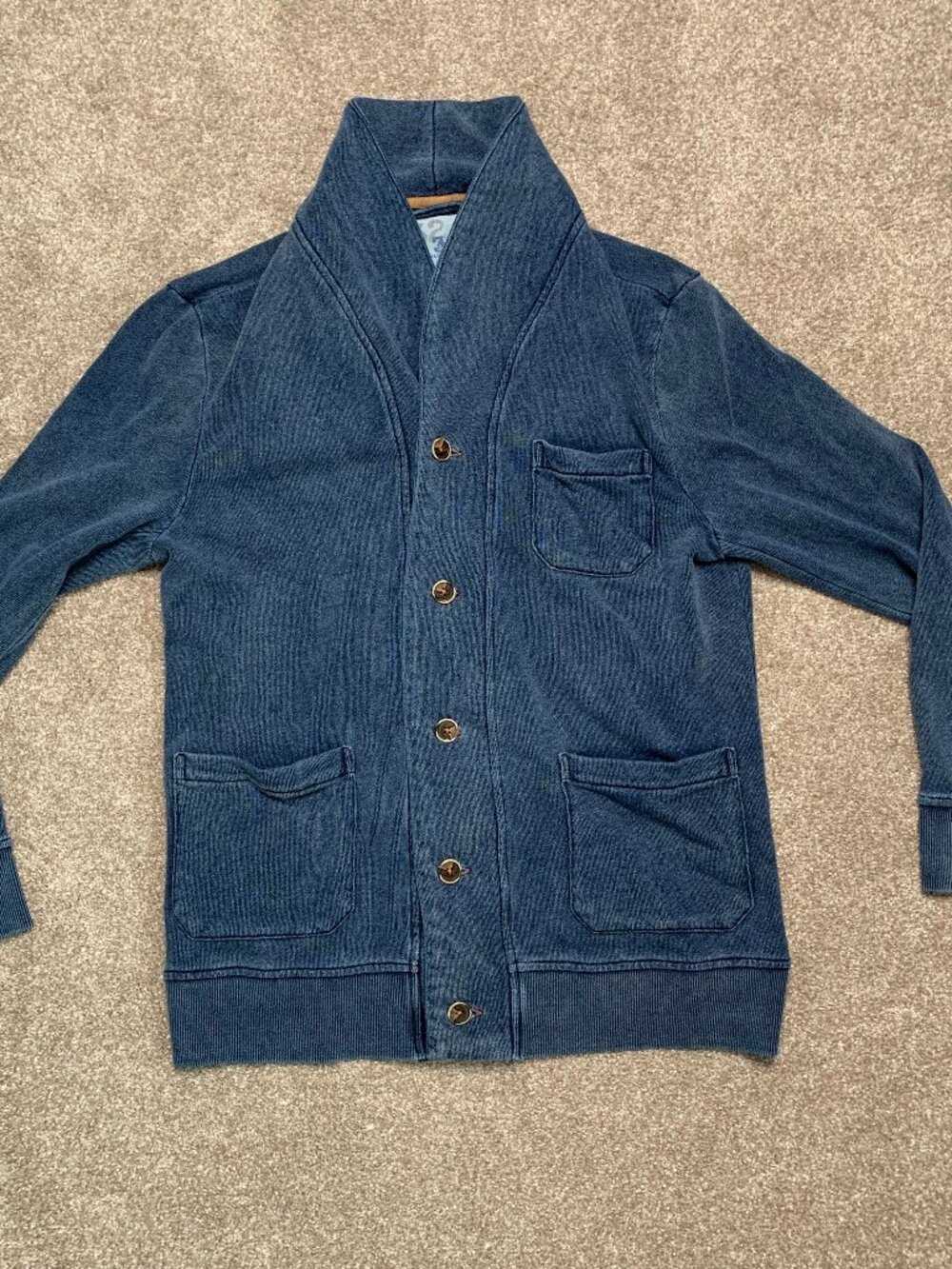 32 Bar Blues Blazer Mens Large Blue Unstructured Cotton Sport Coat Jacket Knit
